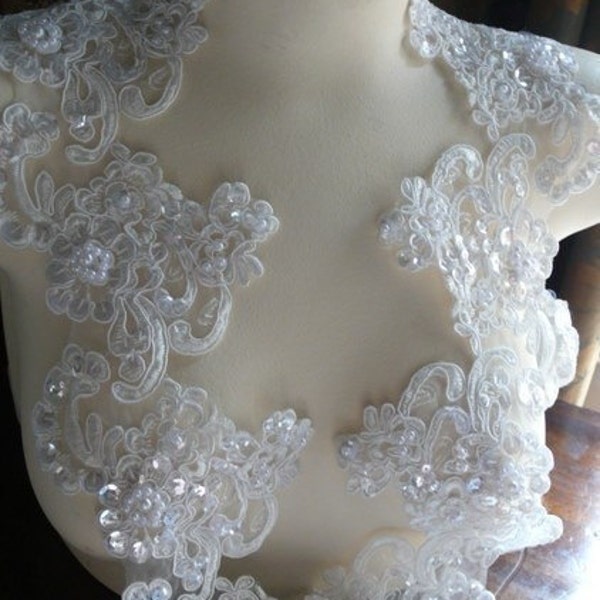 REMNANT Beaded Alencon Lace Appliques Glorious Trim in Cream for Bridal, Headpieces, Applique BRI 20