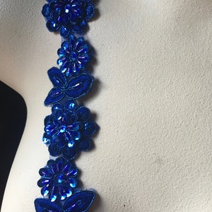 12" AB Sapphire ROYAL Blue Beaded Applique Trim 12"  for Lyrical Dance, Costume or Jewelry Design, Crafts TR 249 scAB