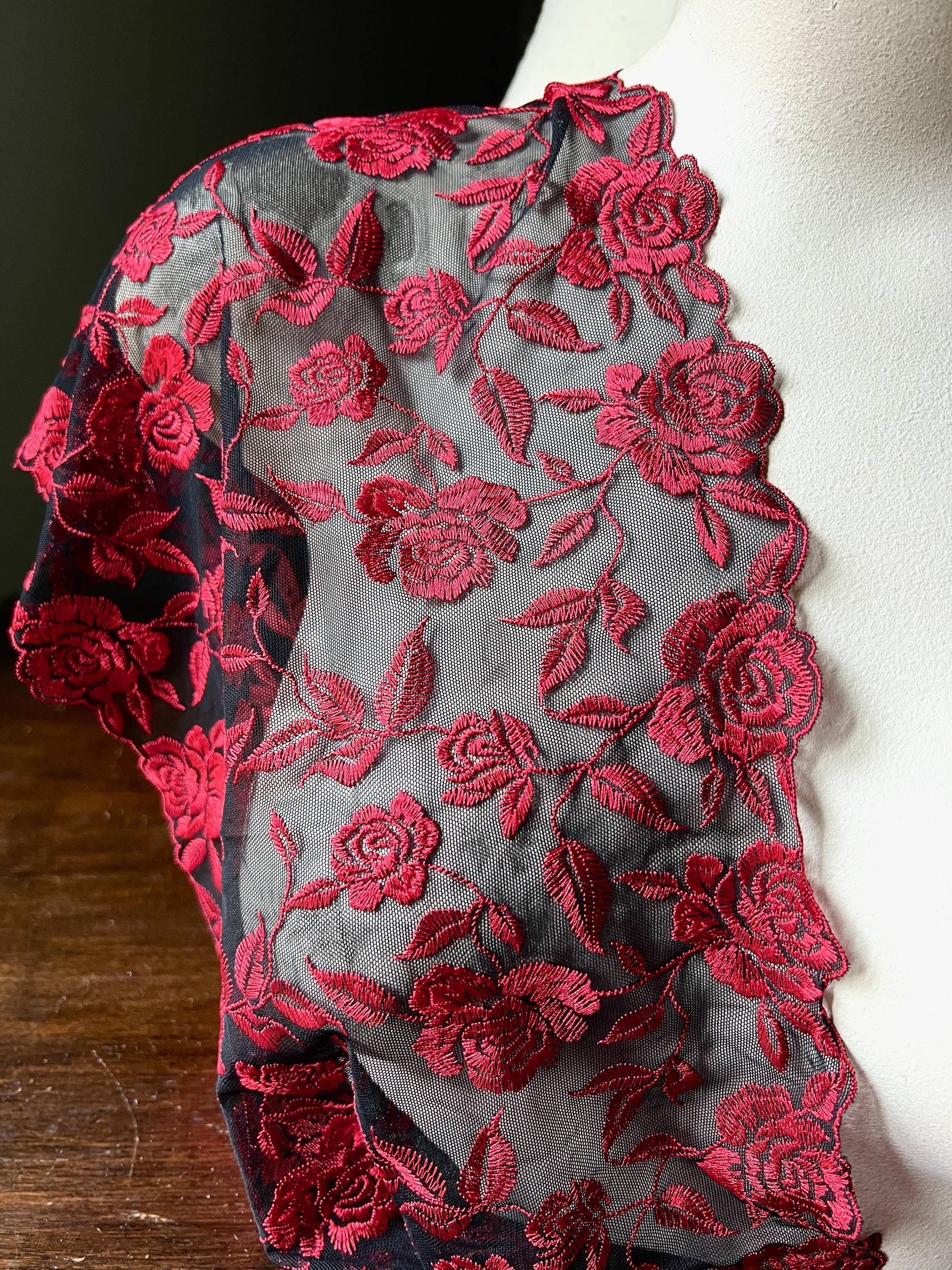 RED ROSES on Black Stretch Net Lace: Bras, Knickers, Lingerie ...