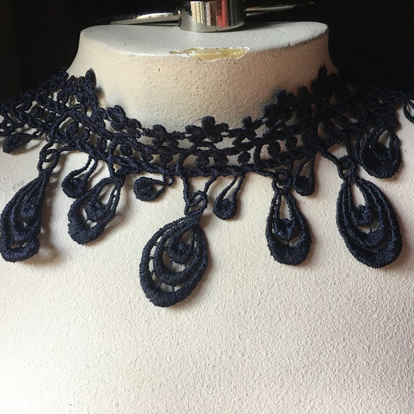 REMNaNT - 2 yds, 33" MIDNIGHT BLUE Lace Trim for Lyrical Dance, Reenactment, Costume, Bridal, or Jewelry Design CL 3018