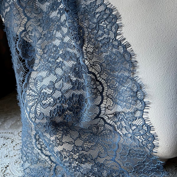 58" - 60" BLUE Chantilly Lace EYELASh Lace for Lingerie, Veils, Garments CH 48