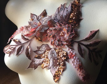 Orange, Copper & Gold 3D Applique Beaded #1 for Lyrical Dance, Ballet, Grad, Couture Gowns F51-1