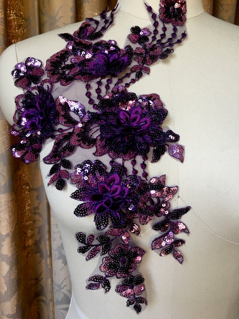 PURPLE 3D Applique Beaded for GRAD, Lyrical Dance, Ballet, Couture Gowns F115 image 2