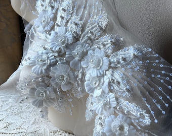 WHITE 3D Applique  #2 OPPOSITE side Beaded and Embroidered for Lyrical Dance, Ballet, Couture Gowns F197-2