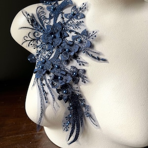 NAVY BLUE  3D Applique , Beaded, Embroidered for Lyrical Dance, Ballet, Couture Gowns F74