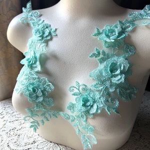 Aqua 3d Lace Applique PAIR for Lyrical or Ballet Costumes, Garments, Bridal F190