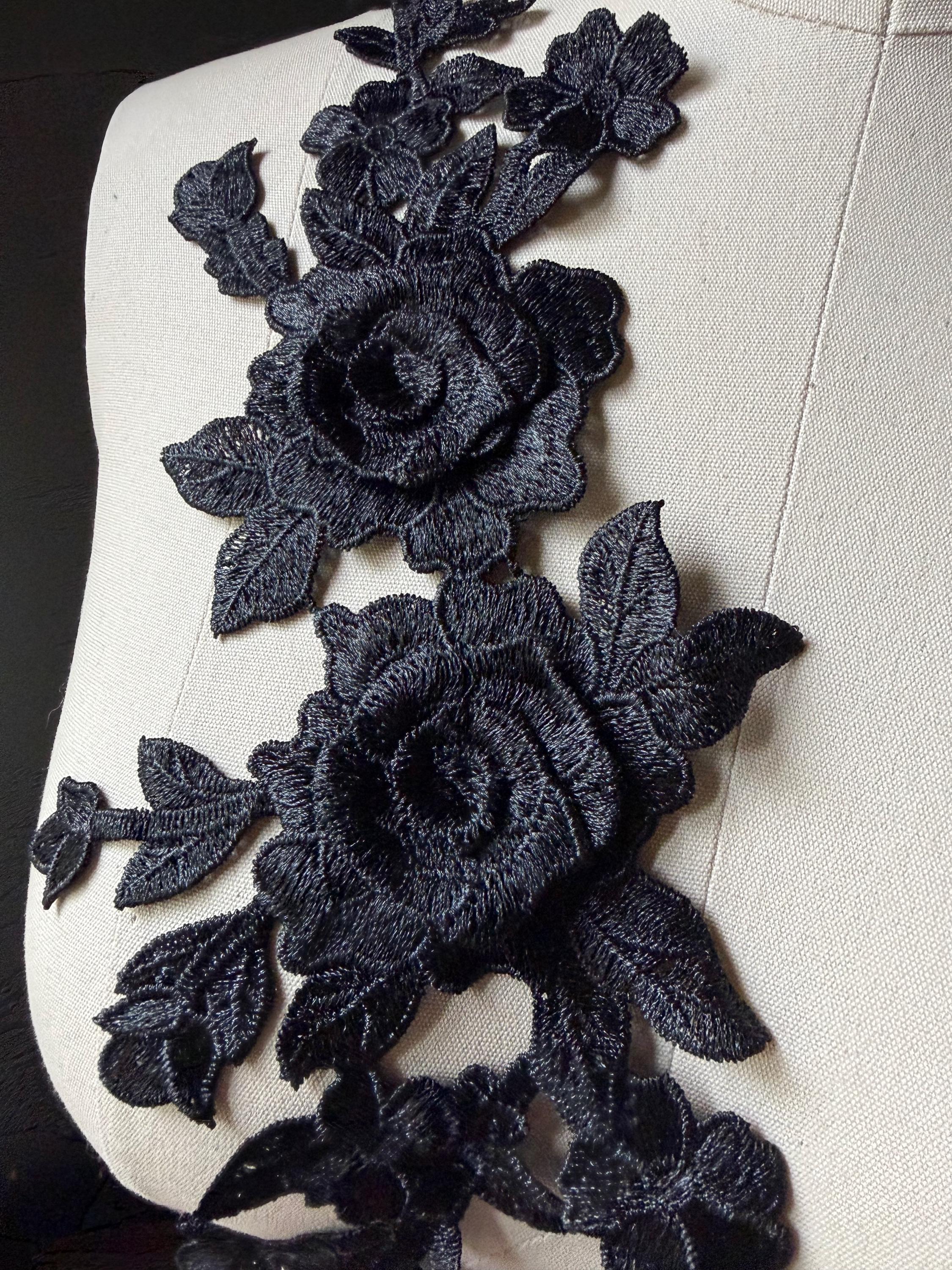 Black 3D Rose Applique: Floral Lace for Costume Design CA 902 - Etsy