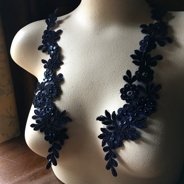 MIDNIGHT BLUE Beaded Applique Pair for Lyrical Dance, Bridal, Headbands, Sashes PR 198 mb