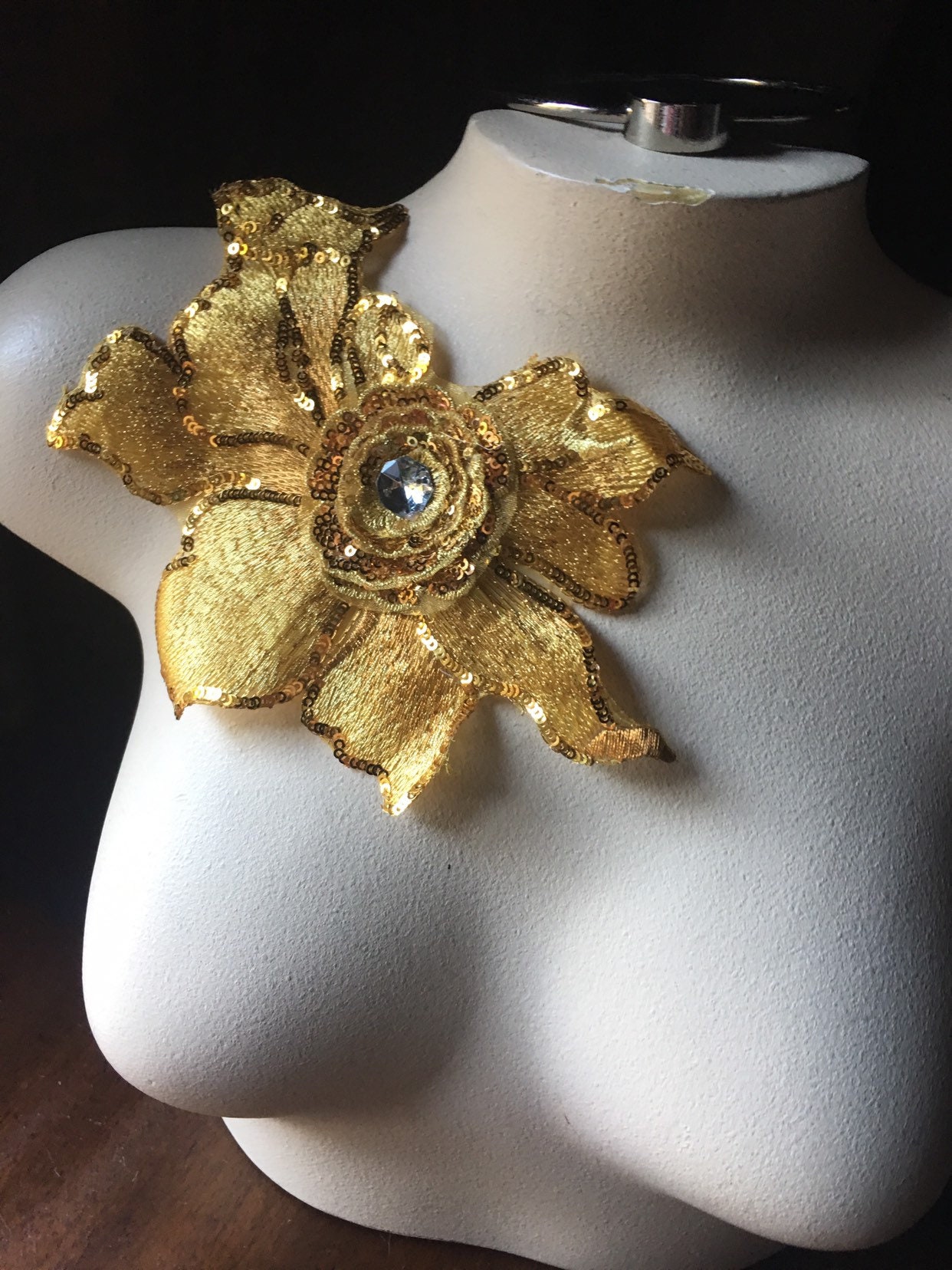 1 paire D'Appliques en Dentelle à Fleurs Dorées Claires 3D Broderies