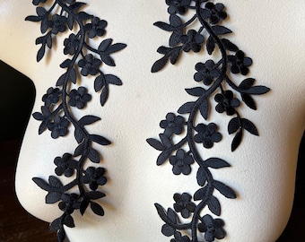 2 BLACK Flower Vine Appliques Iron On: Lyrical Costumes, Cosplay, Garments  IRON 108