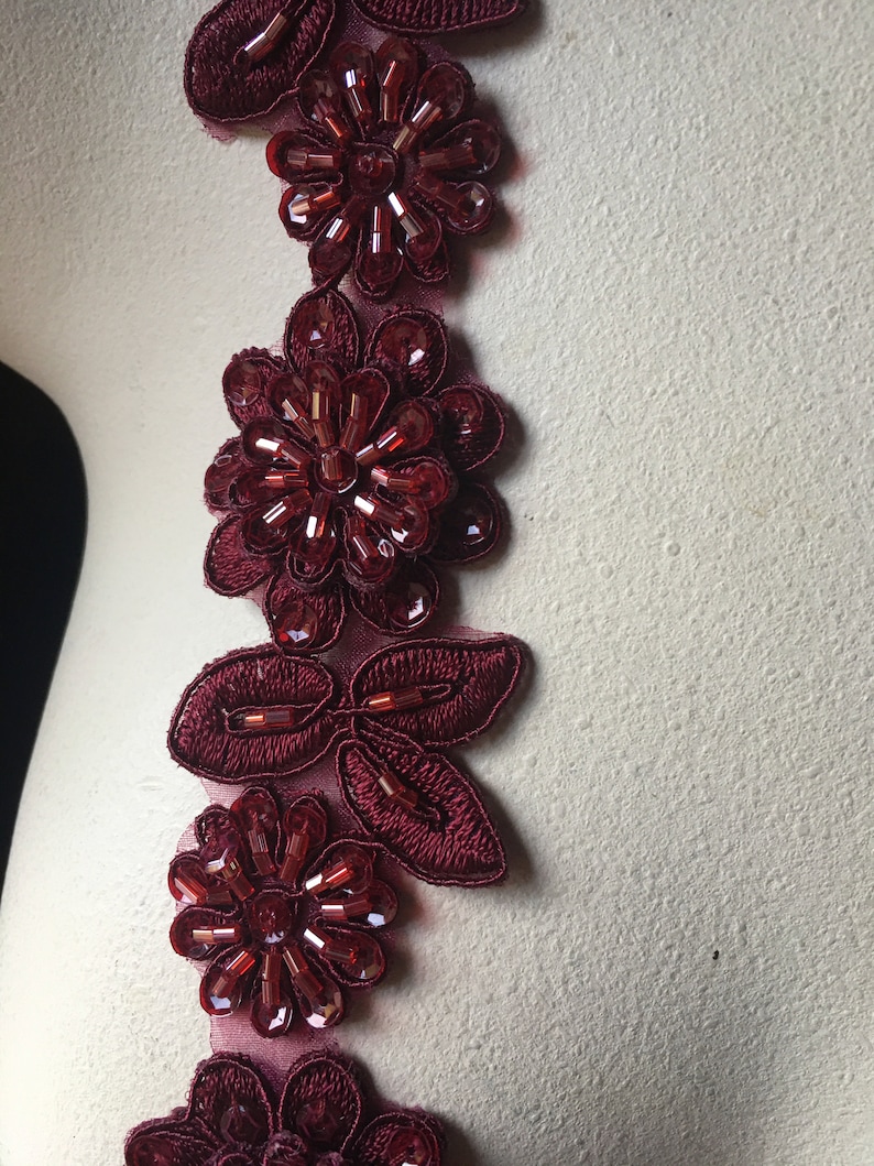 12 BURGUNDY Beaded Applique Trim 12 for Lyrical Etsy