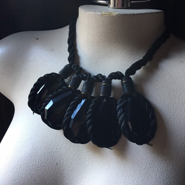 SECONDS - BLACK Faux Onyx Pendant Cord Neckpiece for Garments, Necklaces, Jewelry, Costume Design