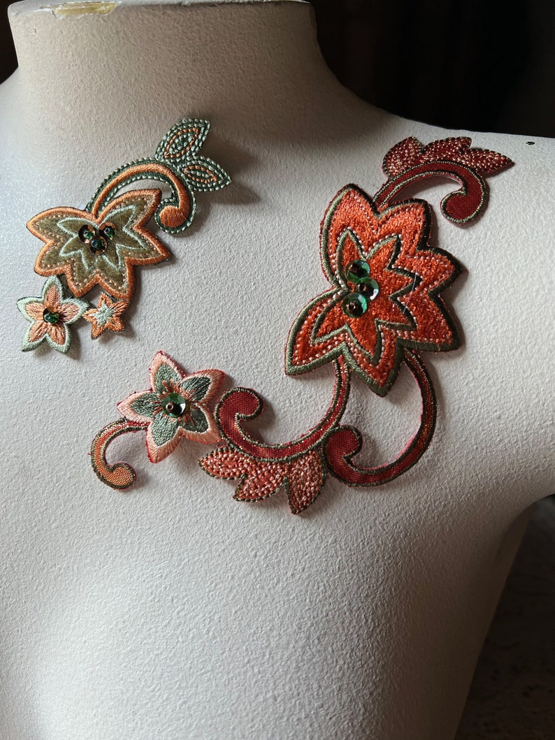 ORANGE & GREEN Appliques Iron On for Garments, Lyrical Dance, Costume or Jewelry Design IRON 86 image 1