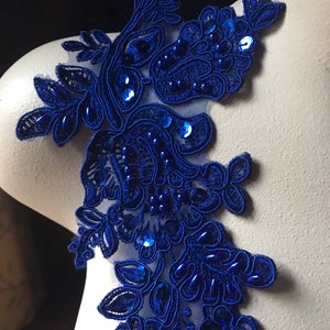 SAPPHIRE BLUE Applique Beaded Lace Pair for Lyrical Dance, Bridal ...