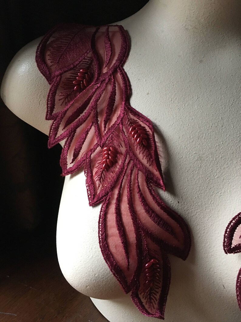 Burgundy Appliques Lace Applique Beaded Pair for Lyrical Etsy