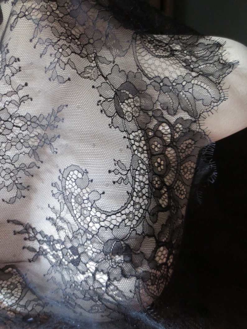 Black Eyelash Lace Chantilly Lace Wider for Shawls, Mantilla, Victorian Gowns, Lingerie CH 2bl image 3