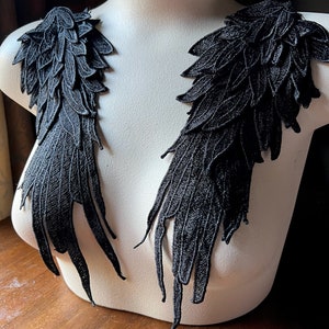 BLACK 3D Lace Applique WiNGS PAiR for Angels, Swan Lake, Epaulettes, Garments, Costume Design PR 380 Small