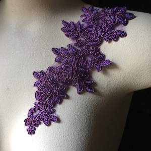PURPLE with MAGENTA cording Lace Applique for Lyrical Dance, Bridal, Capes, Veils, Costume Design CA 976
