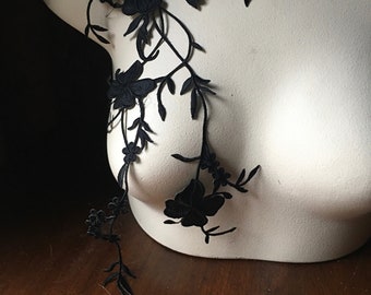 BLACK Flower Vine Applique Iron-On for Lyrical Costumes, Cosplay, Garments  IRON 84