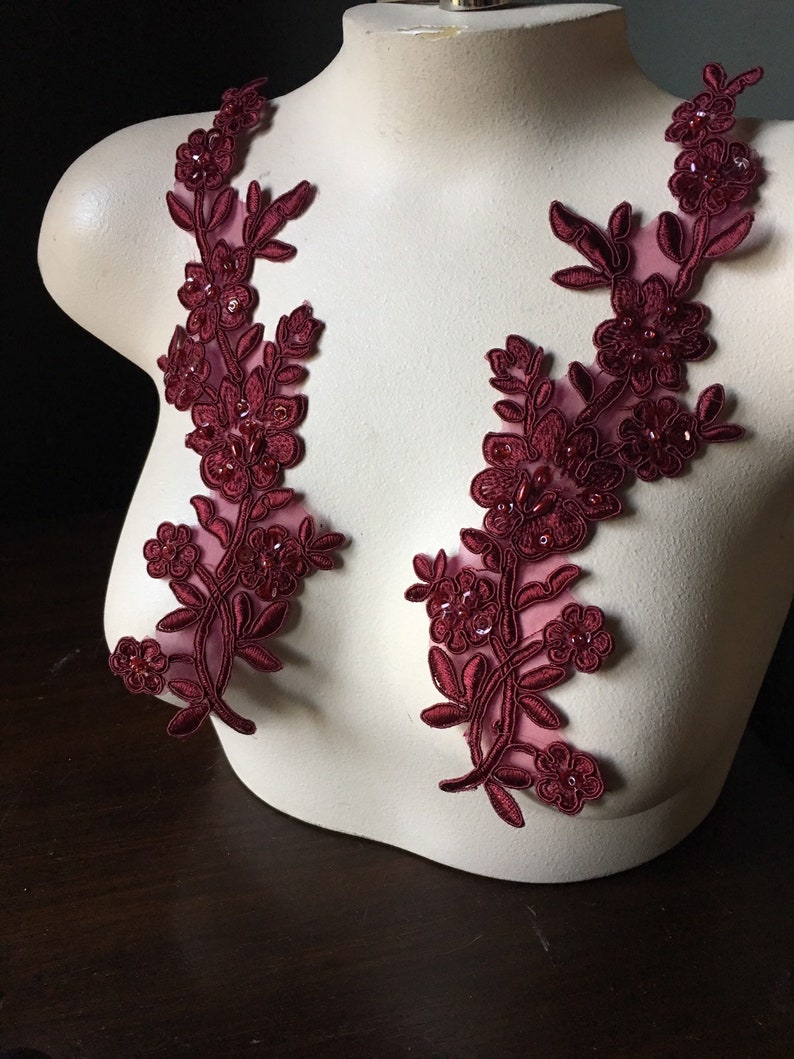 BURGUNDY Beaded Applique Pair Lace for Lyrical Dance Bridal Etsy