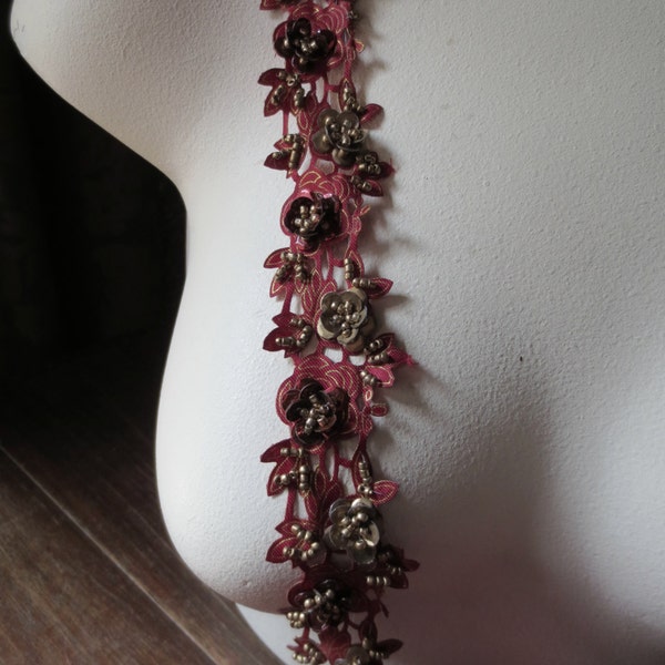 18" Burgundy Spice Beaded Trim for Lyrical Dance,  Headbands, Costume or Jewelry Design, Crafts