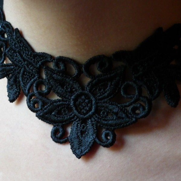 3 Wholesale Priced Black Venice Lace Collar Appliques for Jewelry Supply, Altered Couture,Costume Design