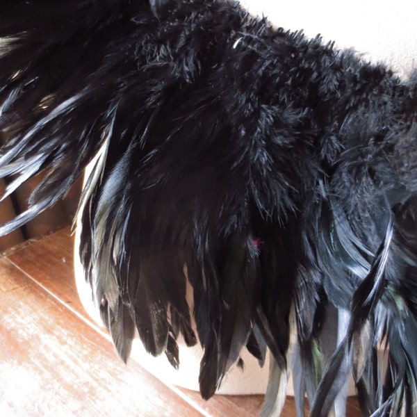 4" Strip Black Feathers Rooster Schlappen Iridescent for Halloween, Flappers, Costumes,  Masks, Tribal Fusion, Steampunk