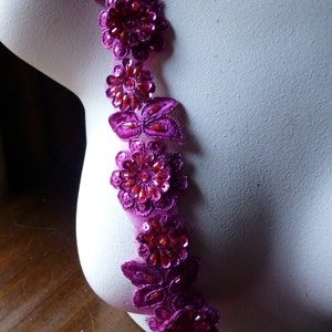 12" FUCHSIA PINK Beaded Applique Trim 12"  for Lyrical Dance, Costume or Jewelry Design, Crafts TR 249 fp