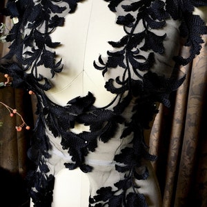 LONG BLACK Lace Applique PAiR #4 for Prom, Bridal Illusion Gowns, Boleros, Garments, Costume Design PR 330-4