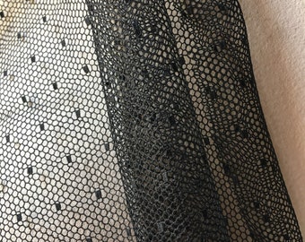 REMNANT - 6" Black COTTON Point d'Esprit Tulle Bobbinet 50" width from UK for Bridal, Veils, Birdcage, Fischu, Regency