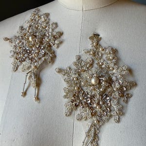 2 Gold Beaded Appliques Bridal Costume Design (5.75" x 4.25") F241