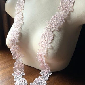 Pink Beaded Lace Applique Pair for Lyrical Dance, Ballet, Bridal, Straps, Headbands, Costume Design PR 14
