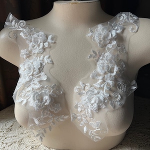 WHITE 3d Lace Applique PAIR for Lyrical or Ballet Costumes, Garments, Bridal F190