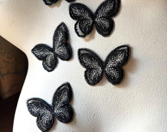 5 BLACK & Gold Butterfly LARGER Appliques for Bridal, Garments, Costume Design BFLG3D