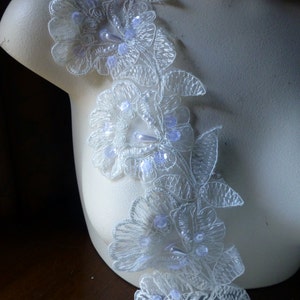 5 Ivory Appliques Flowers Beaded Lace Applique Trim for Lyrical Dance, Bridal, Costumes  BRI 15ic