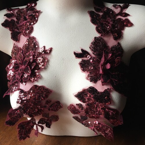 BURGUNDY Beaded Lace Applique Pair for Lyrical Dance Etsy