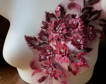 Burgundy & Gold 3D Applique with RHiNESTONES for Lyrical Dance, Ballet, Couture Gowns F76