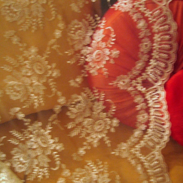 LACE Cream ITALIAN EMBROIDERED Bridal Lace (Discounted for Small Stain)