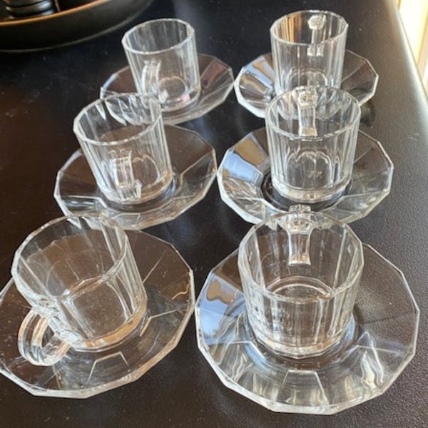 BORMIOLI (Italy) CLEAR Glass COFFEE Set for Six