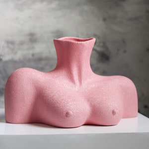 Pink Female Torso Ceramic Vase - Modern Abstract Bust Sculpture - Feminine Body Art, Coquette Room Decor, Unique Gift For Him