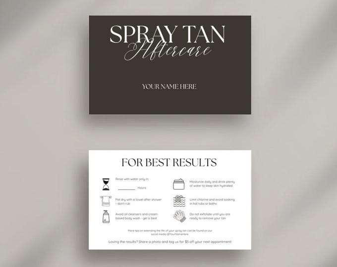 Spray Pattern Card Spray Tan Aftercare Card Template - Etsy
