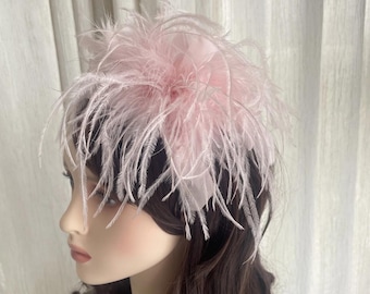 Pink Feather Fascinator | Handmade Natural Ostrich Feather Brooch / Hair Clip