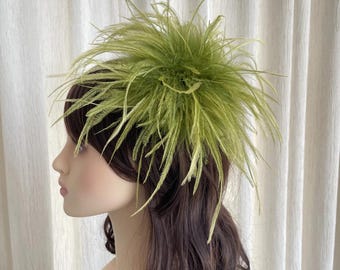 Classic Olive Green Feather Brooch & Hair Accessory