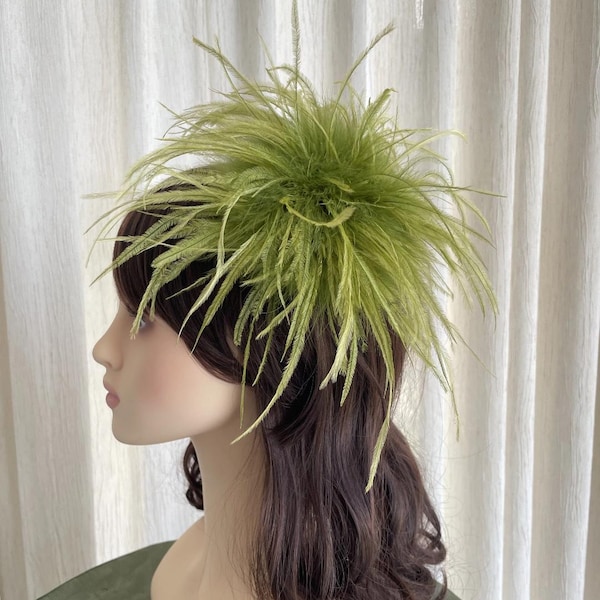 Classic Olive Green Feather Brooch & Hair Accessory