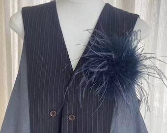 Navy Blue Feather Brooch,Large Feather Pin, Minimalist Lapel Accessory