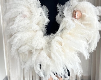 White Ostrich Feather Boa, Fluffy Feather Shawl for Stage Show & Runway