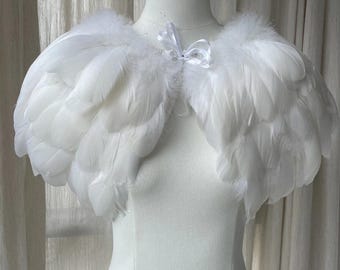 White Feather Shoulder Cape | Angel Feather Shrug for Cosplay Wedding Stage Performance