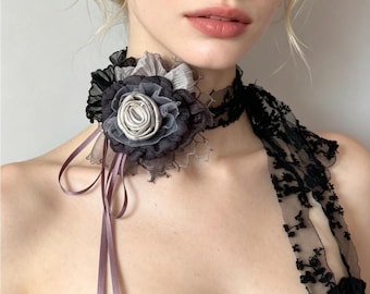 Violet Rose Choker / Headband / Belt，Multi-Wear Accessory