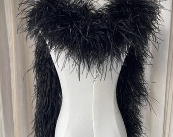 10ply black/White Ostrich Feather Boa,Fluffy Plume Wrap for Party,Luxury Cape, Bridal Shawl，DIY custom