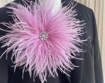 Handmade Lilac purple  Rhinestone Ostrich Feather Brooch | Statement Accessory for Gala, Stage & Hats